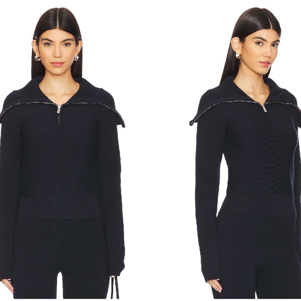 REMAIN Birger Christensen – Zipped Collar Jumper in Dark Blue XS/34
